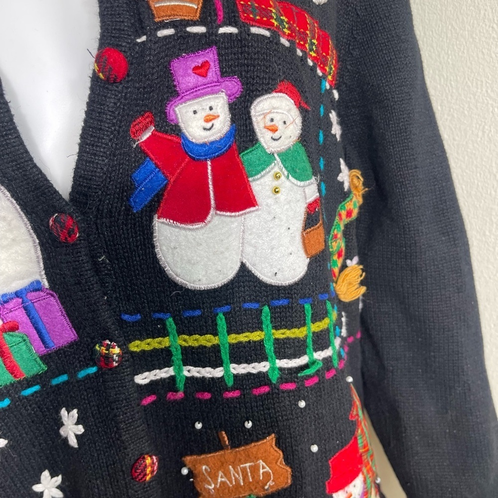 Designers Originals Black  sweaterCardigan with Festive Christmas holiday size L - Picture 4 of 7